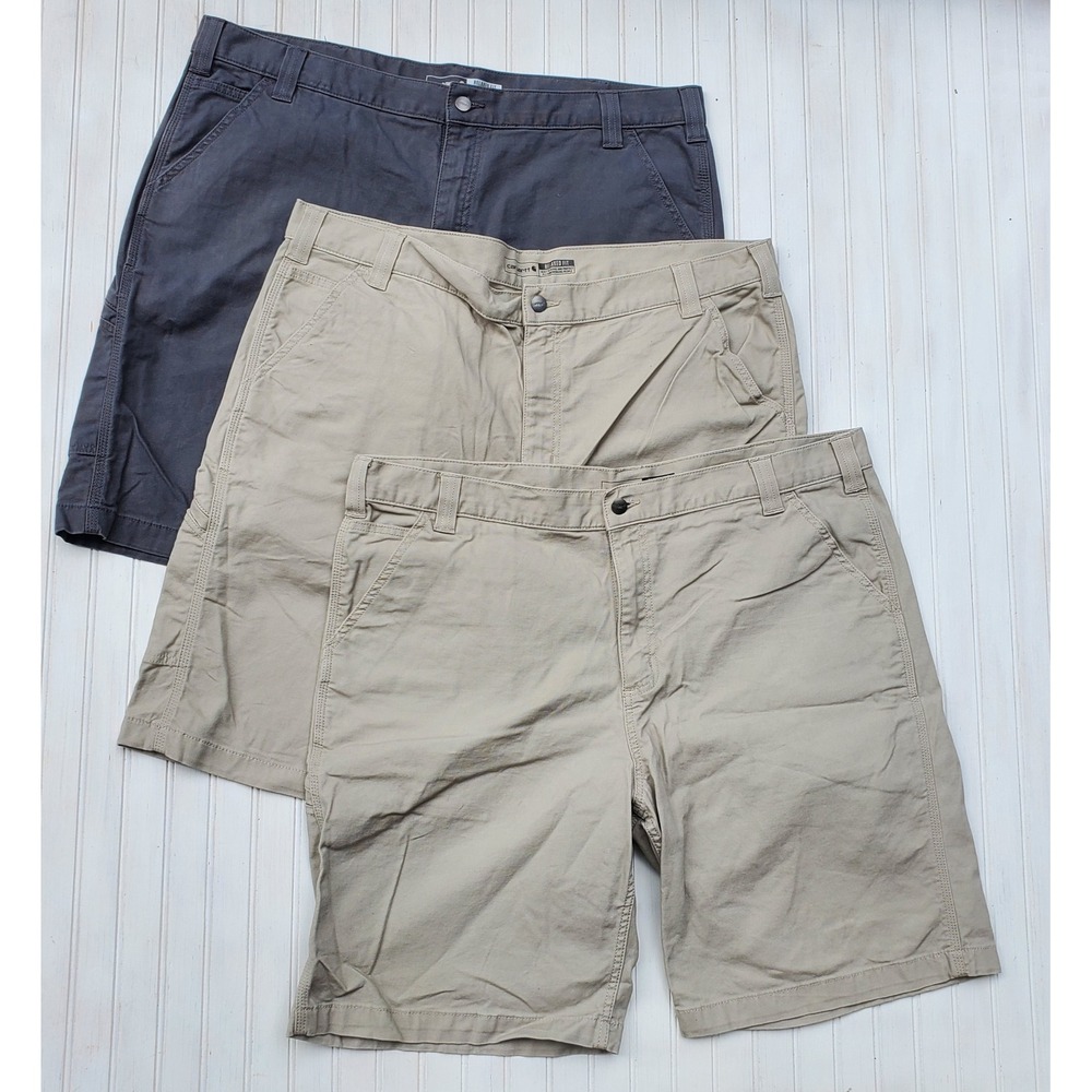 Carhartt Mens Rugged Flex Relaxed Fit Canvas Work Shorts 3 Pair Gray Tan Size 42